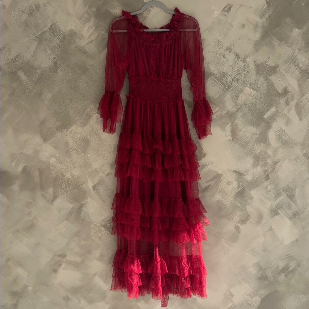 Maternity Red Ruffled Dress - Picture 2 of 6